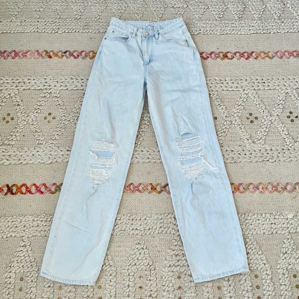 WeWoreWhat Baggy Straight Leg Distressed Jeans